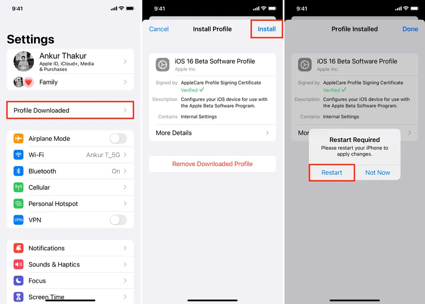 Установите бета-профиль iOS и перезагрузите iPhone