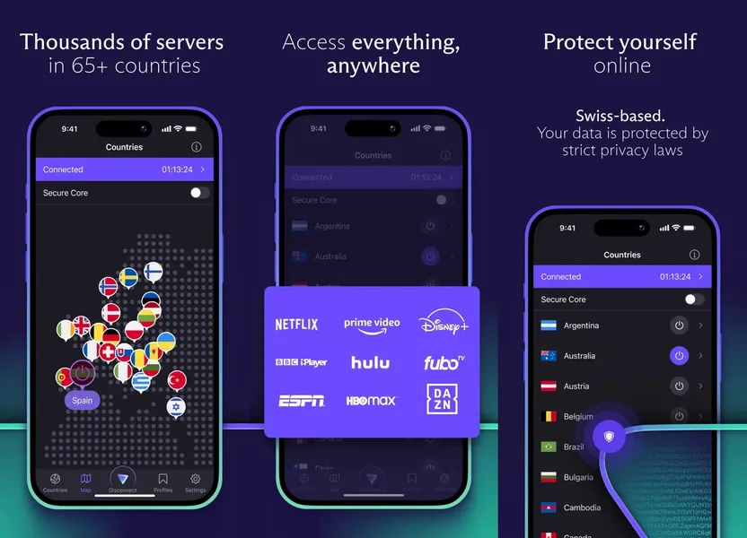 Скриншот приложения Proton VPN