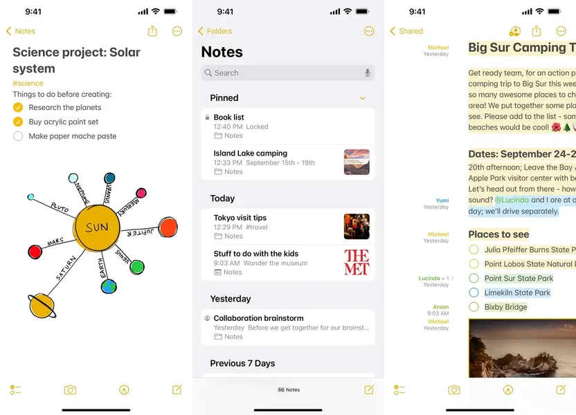 Скриншот приложения Apple Note для iOS