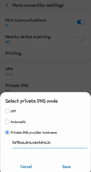 Добавьте частный DNS на Android